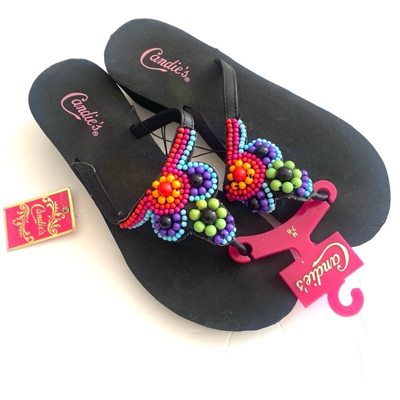 Candies multicolored thong wedge flip flops, Size 7-8, NWT - Picture 1 of 4